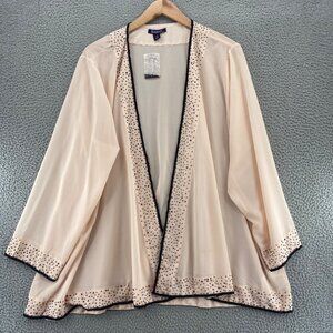 Roamans Top Womens 32W Plus Pink Bead Embellished Open Kimono Long Sleeve NWT*